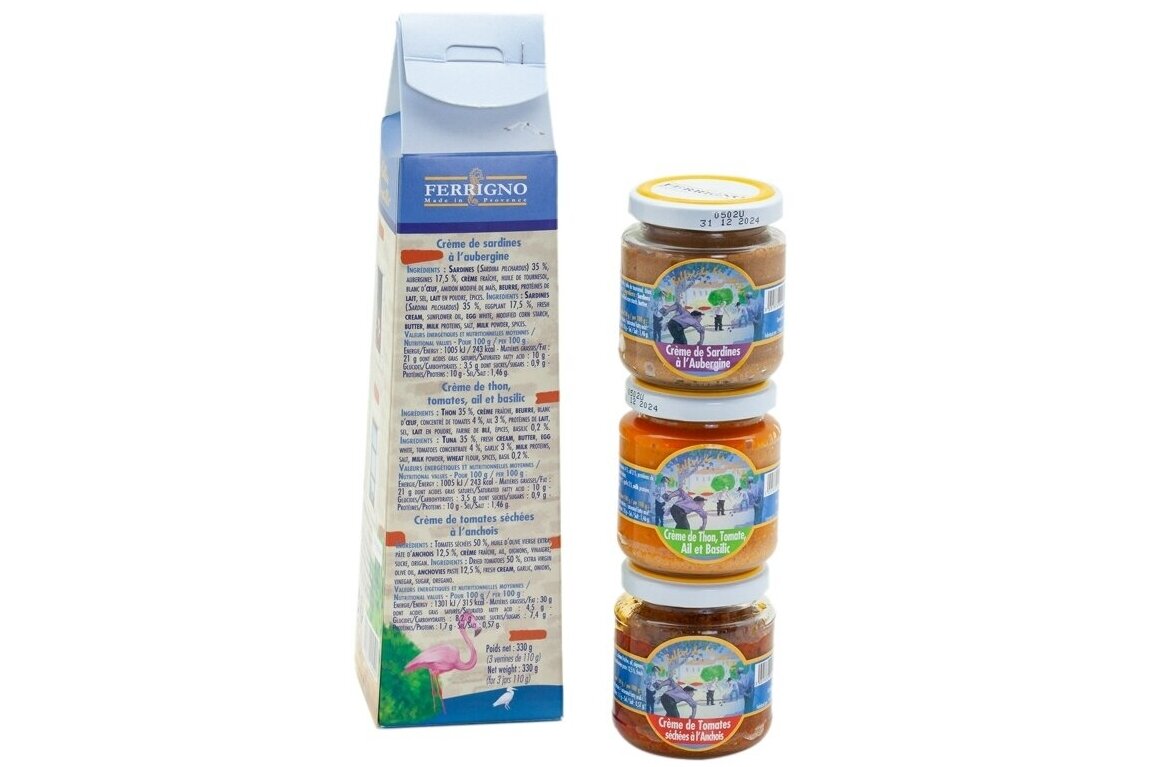 Konservai-LES BELLES DE MARSEILLE trijų užtepėlių rinkinys su jūros gėrybėmis, 330g 1