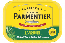 Konservai-Konservuotos sardinės PARMENTIER pirmojo spaudimo alyvuogių aliejuje su Provanso prieskoni