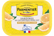 Konservai-Konservuotos sardinės PARMENTIER saulėgrąžų aliejuje su citrina 135g
