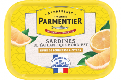 Konservai-Konservuotos sardinės PARMENTIER saulėgrąžų aliejuje su citrina 135g