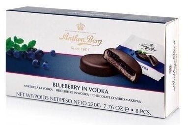 Saldainiai-Anthon Berg Blueberry in Vodka 220g Saldainiai-Anthon Berg Blueberry in Vodka 220g