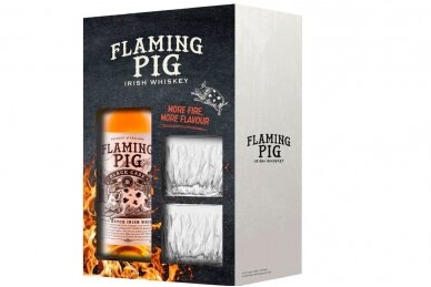 Viskis-Flaming Pig Black Cask 40% 0.7L + GB + 2 Glass