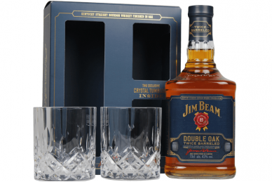 Viskis-Jim Beam Double Oak Twice Barreled 43% 0.7L + GB + 2 Glasses